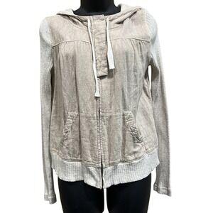 Saturday/Sunday Hoodie Womens S Beige Linen Blend Zip Mixed Media Anthropologie‎